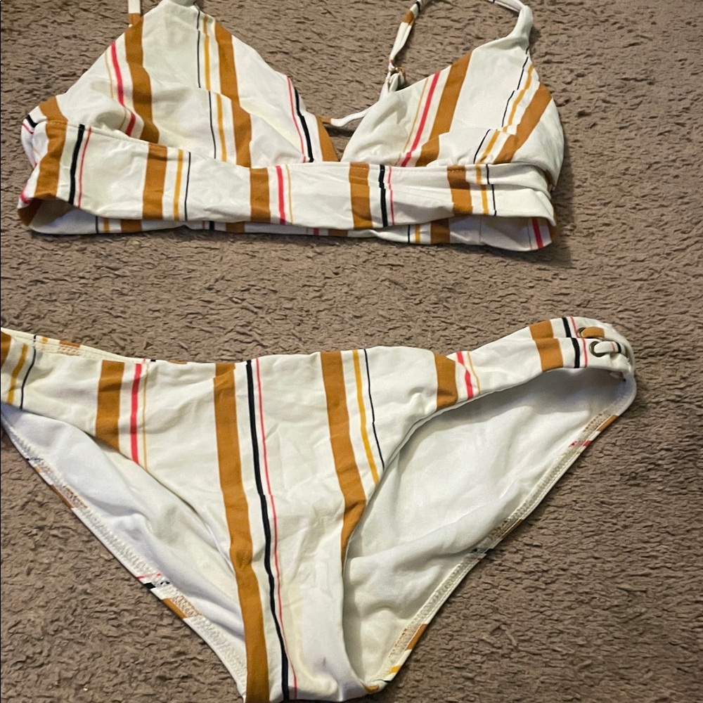 Billabong Cream Bikini Set with Mustard and Pink Stripes